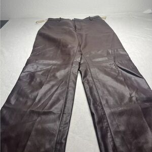 House of CB Brown Faux Leather Straight Leg Pants Women's L+